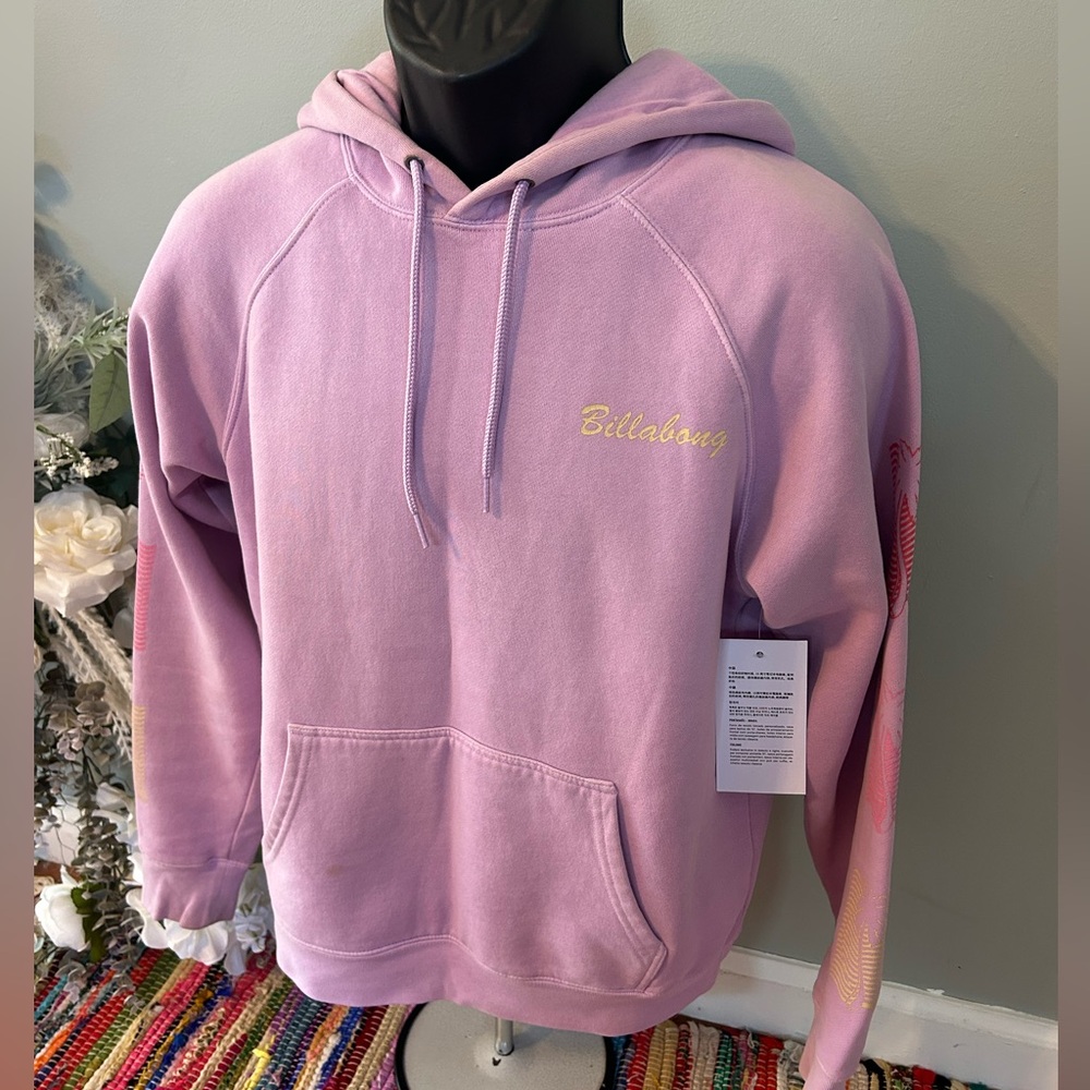 NEW Billabong Palm Tree Hooded Sweatshirt Purple Small